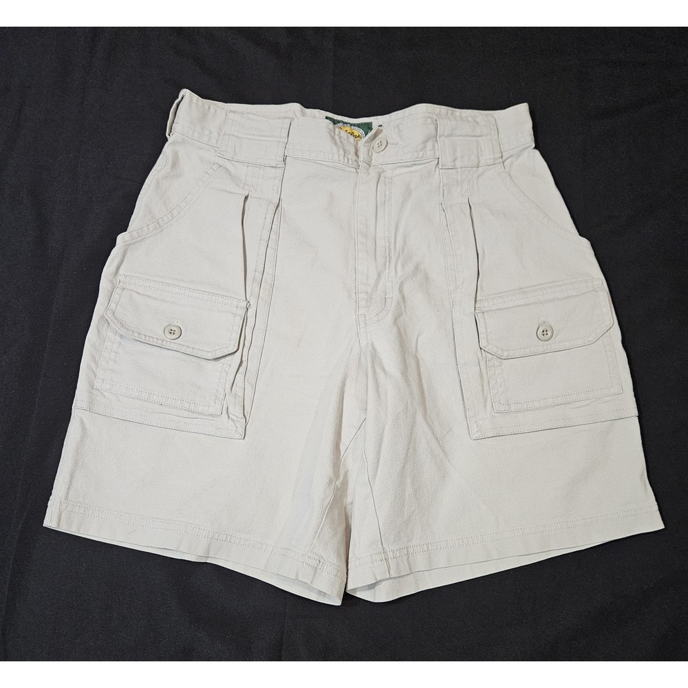 VINTAGE Cabelas Shorts Women Size 8 Tan Cargo 100% Cotton Hike Camp High Waisted